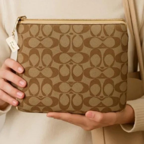 Coach Beige Cosmetic Bag with Signature Monogram NWT - Picture 1 of 4